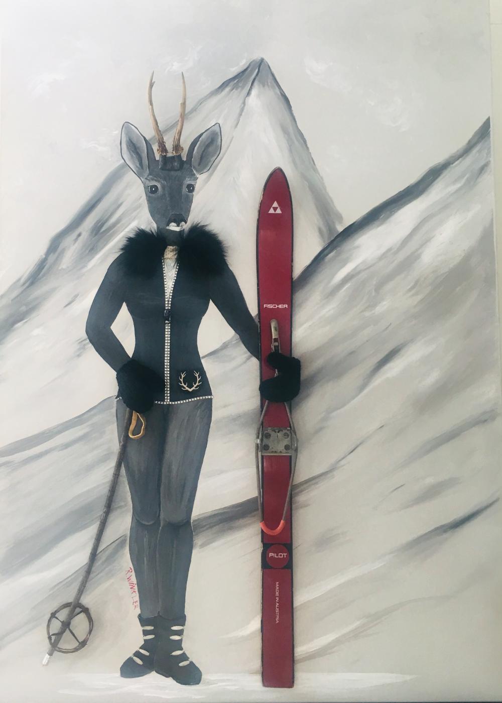 Schwarz-Weisse Skifahrerin